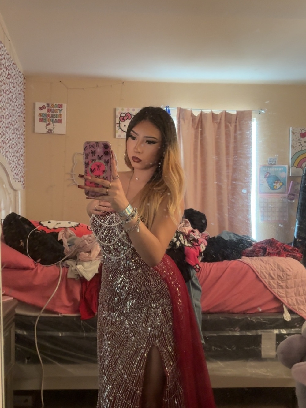 SHEIN Red Strapless Sequin Evening Gown